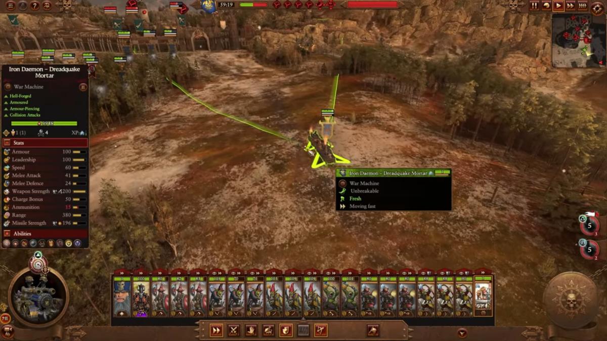 Total War Warhammer 3 Iron Daemon pulling a Dreadquake Mortar.
